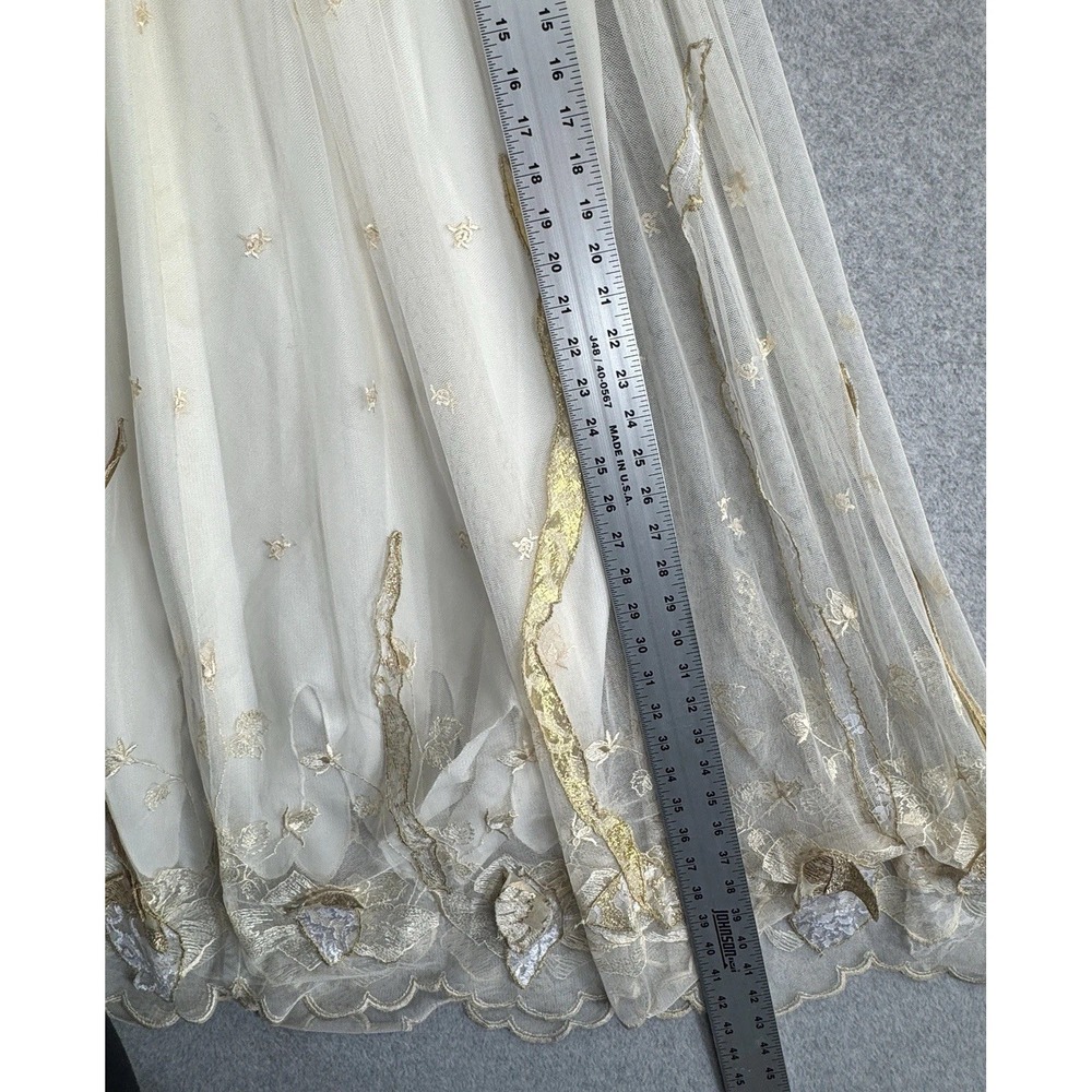 Whimsical Fairycore Ethereal Tulle Maxi Skirt XS Cream Gold Embroidered Bridal - Picture 13 of 16